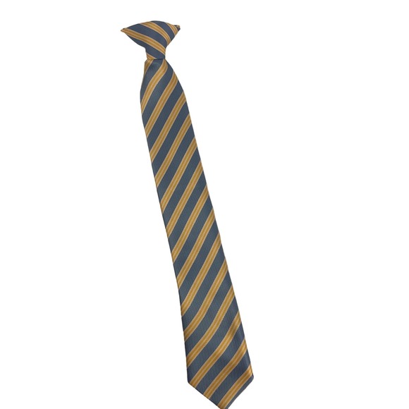 Youth Blue and Yellow Stripe Clip On Tie - Picture 3 of 6